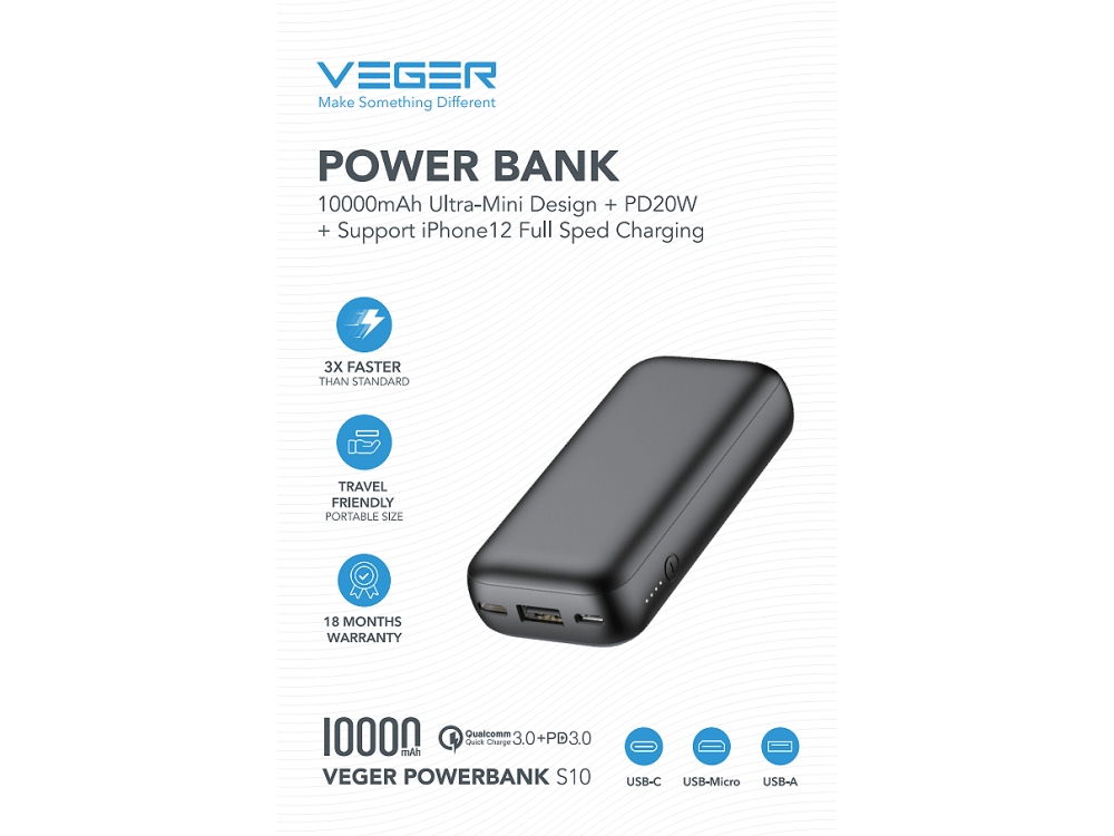 Veger Vp Pd W Usb C Mini Power Bank Mah Power Delivery Qc Kooqie